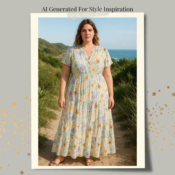 Boho Floral Tiered Maxi Dress Large Rayon Pastel Floral Lined Shirred Waist - Picture 3 of 15